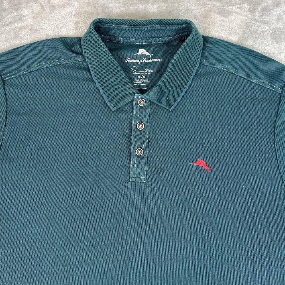 Tommy Bahama Polo Shirt Mens XL Blue Supima Cotton Marlin Logo Knit Casual